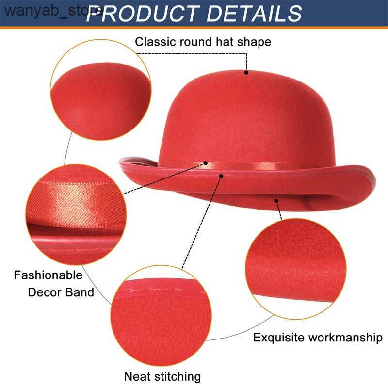 Stingy Brim Hats Halloween Men Women Magician Hats Cap Gentleman Jazz Hat Top Hat Black Red Party Bowler Hat L240910