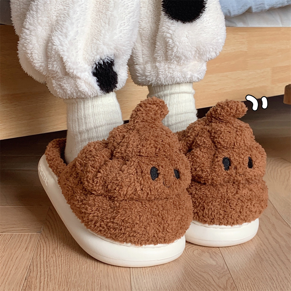 Female winter personality funny poo fluffy cotton slippers home bedroom winter warm interesting shoes