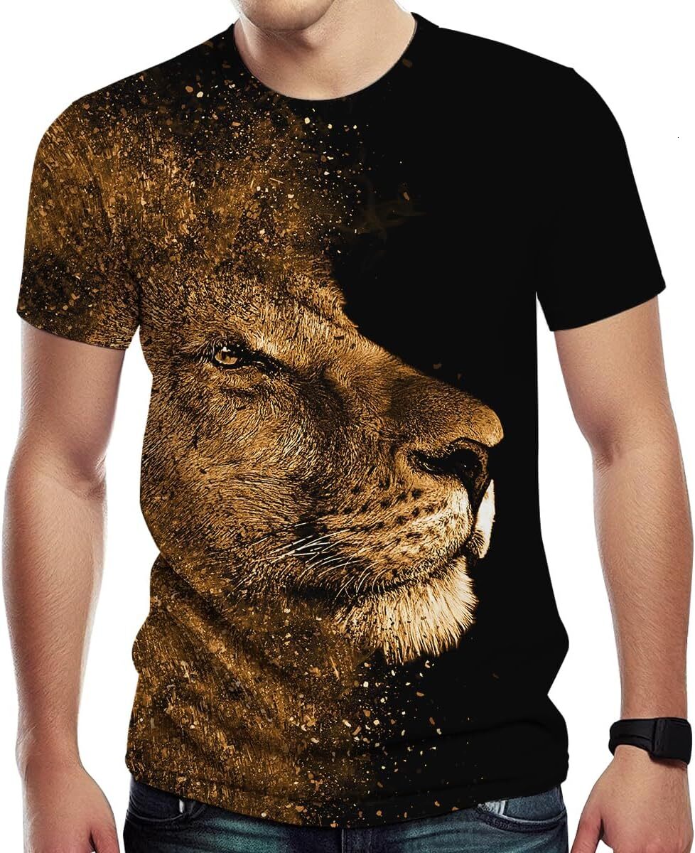 Mens T shirt Mens T shirt Men's Lion Graphic Print Summer Personality Fashion T-Shirt Fashion goes with everything tops summer clothes tee Casual