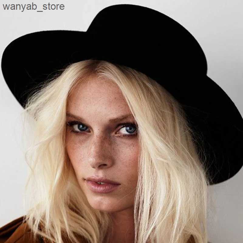 Stingy Brim Hats New Fashion Wool Pork Pie Boater Flat Top Hat For Womens Mens Felt Wide Brim Fedora Gambler Hat L240910