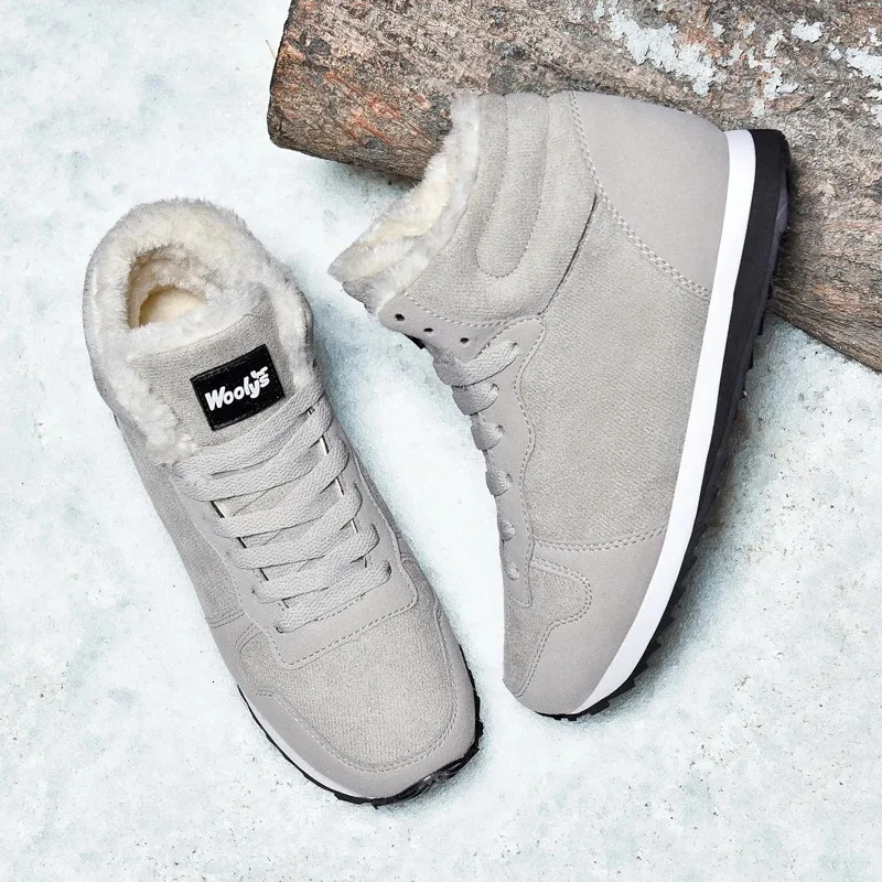 Winter snow boots mens plush warm womens boots suede leather ankle boots comfortable and lightweight couple waterproof sports shoes large size 48 2410