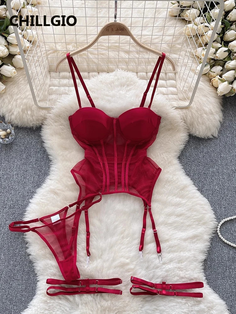 CHILLGIO Women Sexy Mesh Transparent Bra Brief Suits Fashion Erotic Intimate Lingerie Bodycon Push Up Underwire Underwear Sets 241031