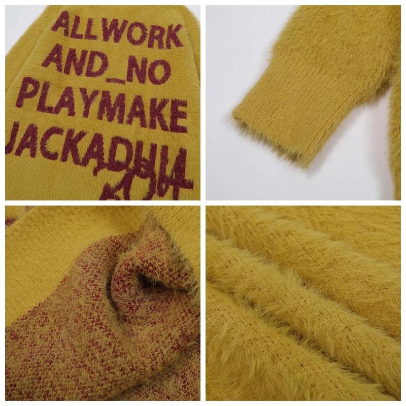 Autumn and Winter Thick Mink Letter Jacquard Round Neck Sweater with Scarf Mens Trendy Mohair Casual Knitted 241031