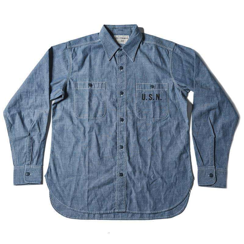 Bronson Repro USN Chambray Work Shirt Red Men's Seedge Workwear Light Blue