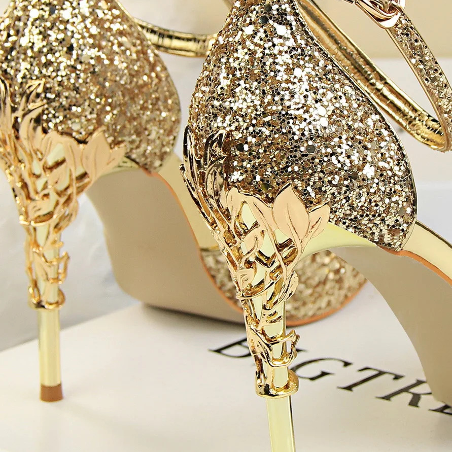 Summer Women 7.5cm 9.5cm High Heels Bling Sandals Lady Wedding Bridal Low Heels Gold Silver Sandles Sparkly Sequins Shoes 241030