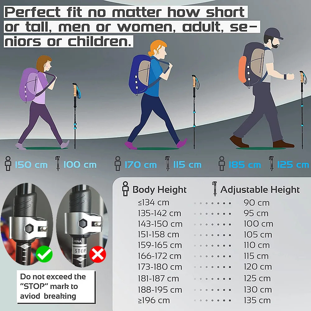 Trekking Poles 2pcs Walking Sticks Alpenstock Telescopic Ultralight Premium Aluminium Alloy Adjustable with Lock Hiking Cane 241031