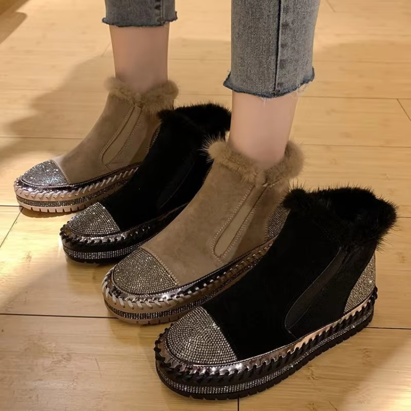 Crystal Snow Women's Shoes Fluffy Plush Boot Anti-Slip Warm Winter Boots Designer Boots Furry Fur Botas Mujer Loafers