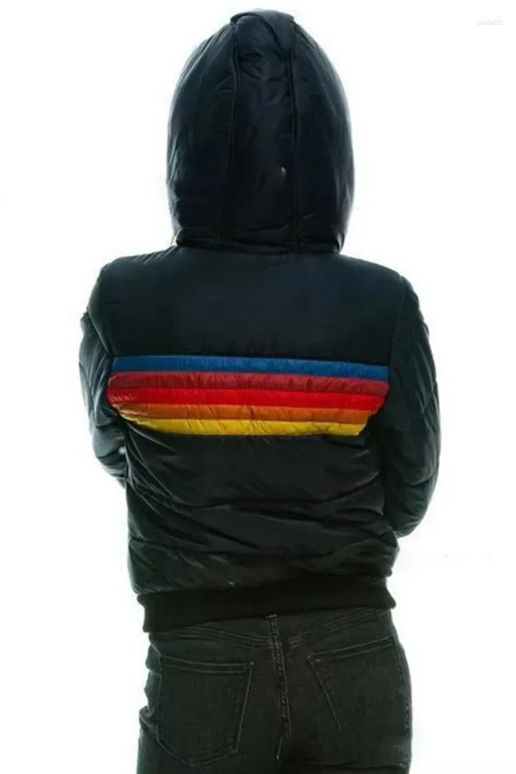 Women's Jackets Rainbow Printed Jacket Winter Hooded Cotton Padded Coats Female Korean Loose Puffer Parkas Ladies Outwear