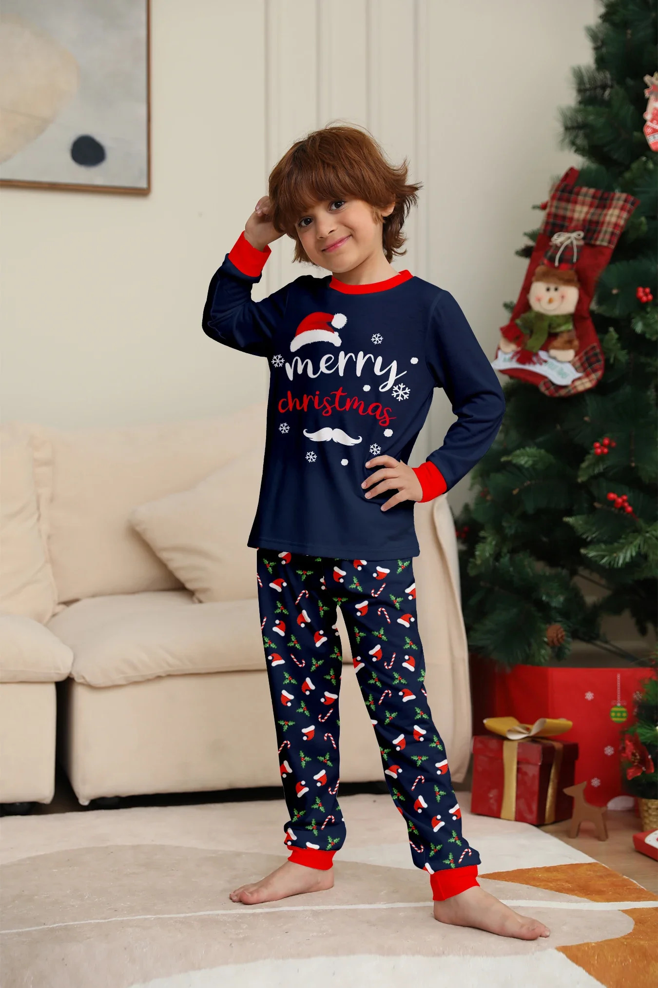 Merry Christmas Print Mom Daughter Dad Son Matching Pajamas Set 2 Pieces Suit Soft Loose Loungewear Xmas Family Look Pyjamas 241030