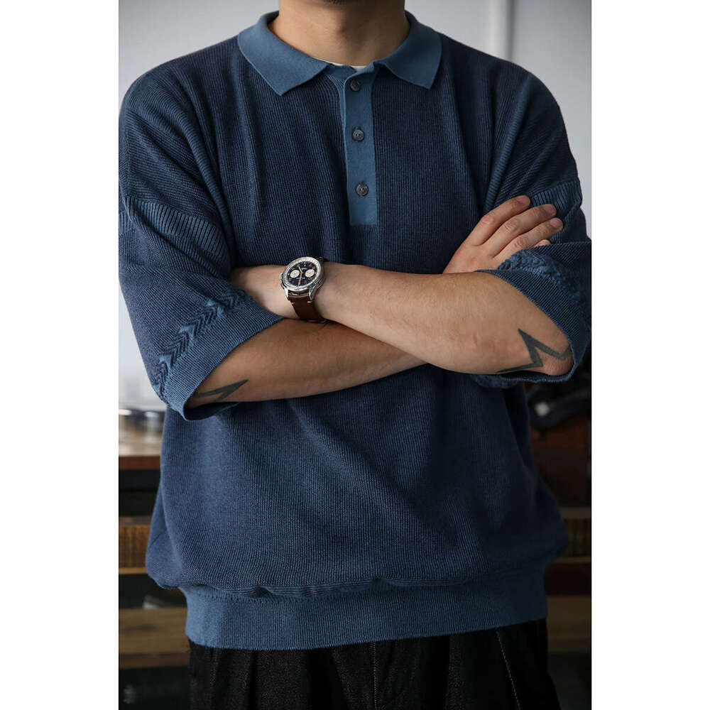 Second Order Knit Polo Shirt Loose Fit Men's Combed Cotton Short Sleeve T-Shirts