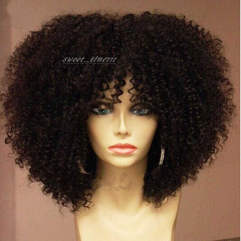 Hotselling afro kinky curly wig Heat Resistant Hair Synthetic Lace Front Wigs with bangs for black women
