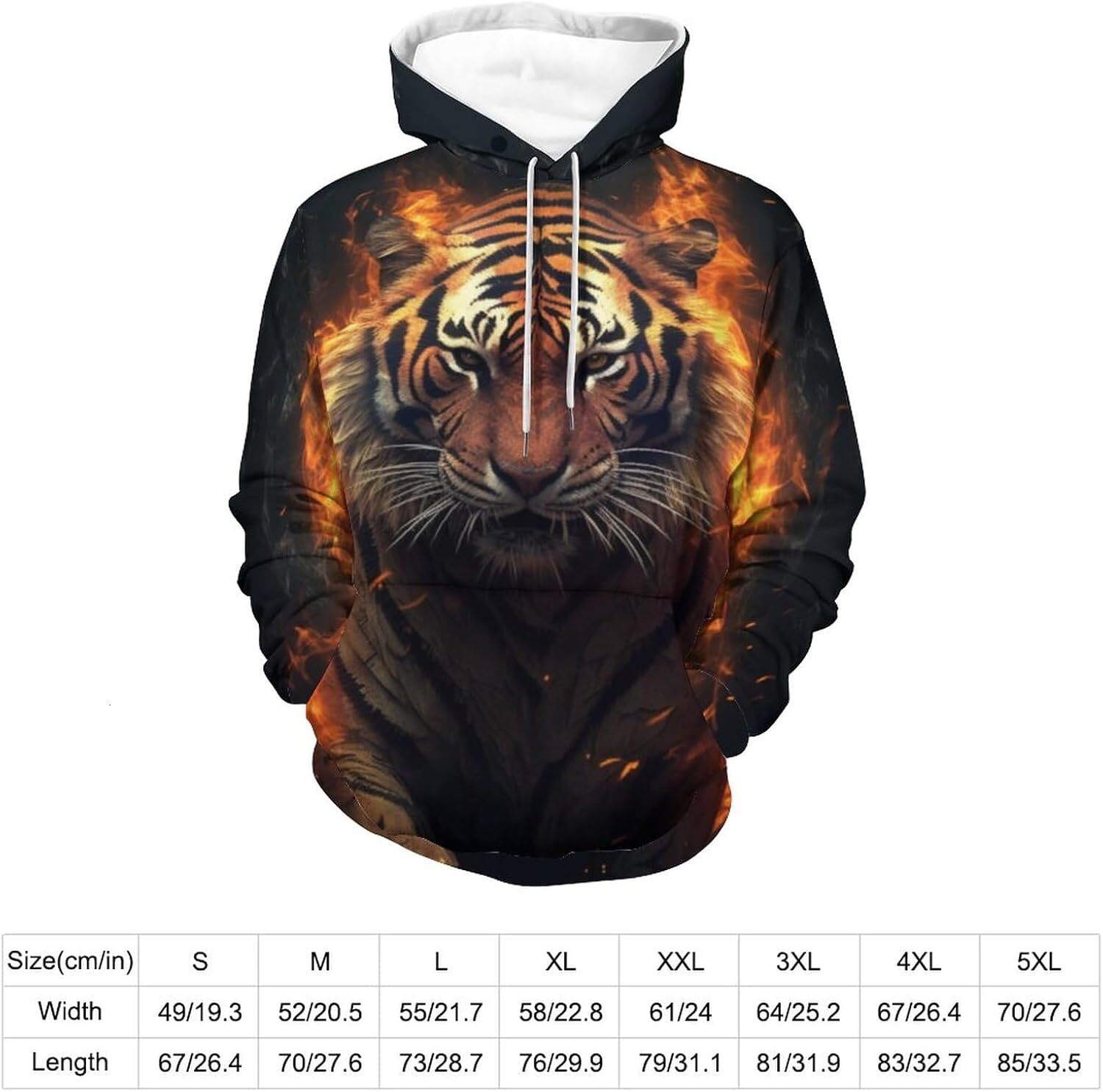 Hoodie for Mens Womens The Tiger with Flame Hoodie Novelty Sweatshirt Pullover Top for Men Graphic Warm Hip Hop cool