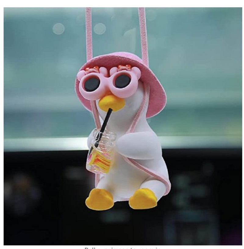 New Anime Pink Swing Duck Decoration Pendant Cute Auto Rearview Mirror Hanging Ornament For Women Car Ineriror Accessories