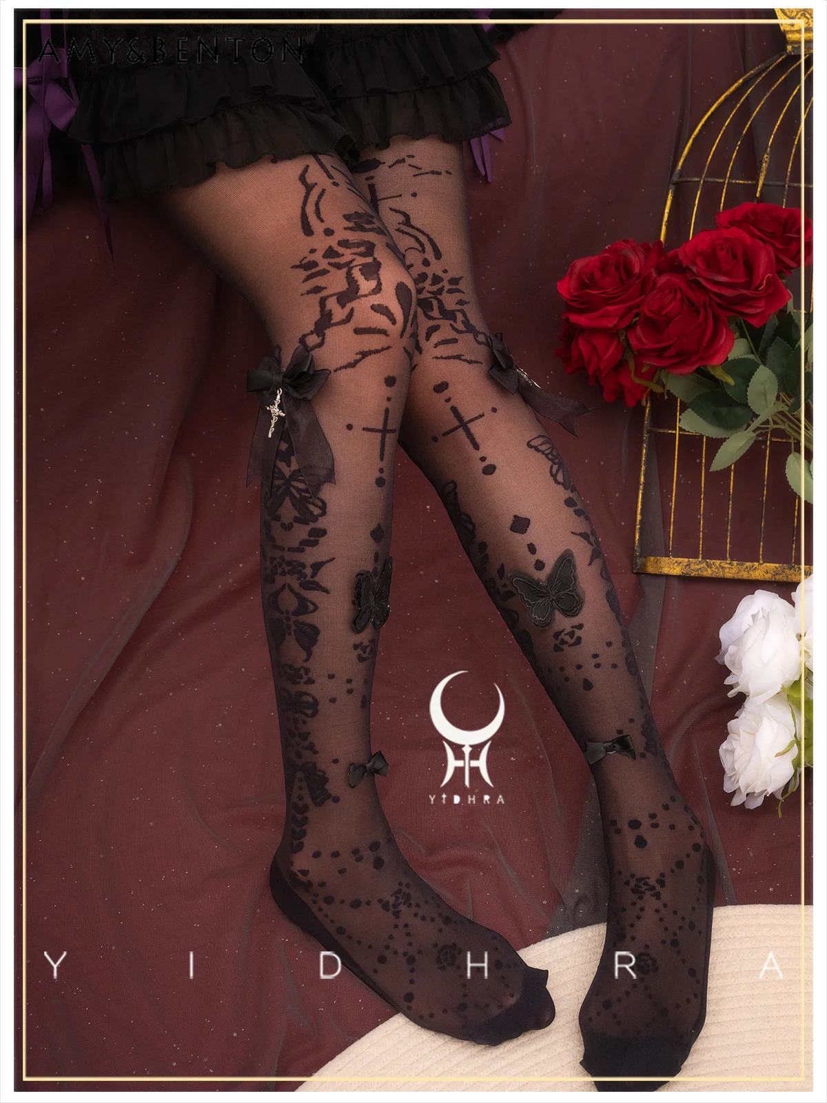 Original Lolita Pantyhose Women Summer Heavy Industry Gorgeous Sweet Bow Print Pantyhose Versatile Kawaii Thigh High Stockings 241031