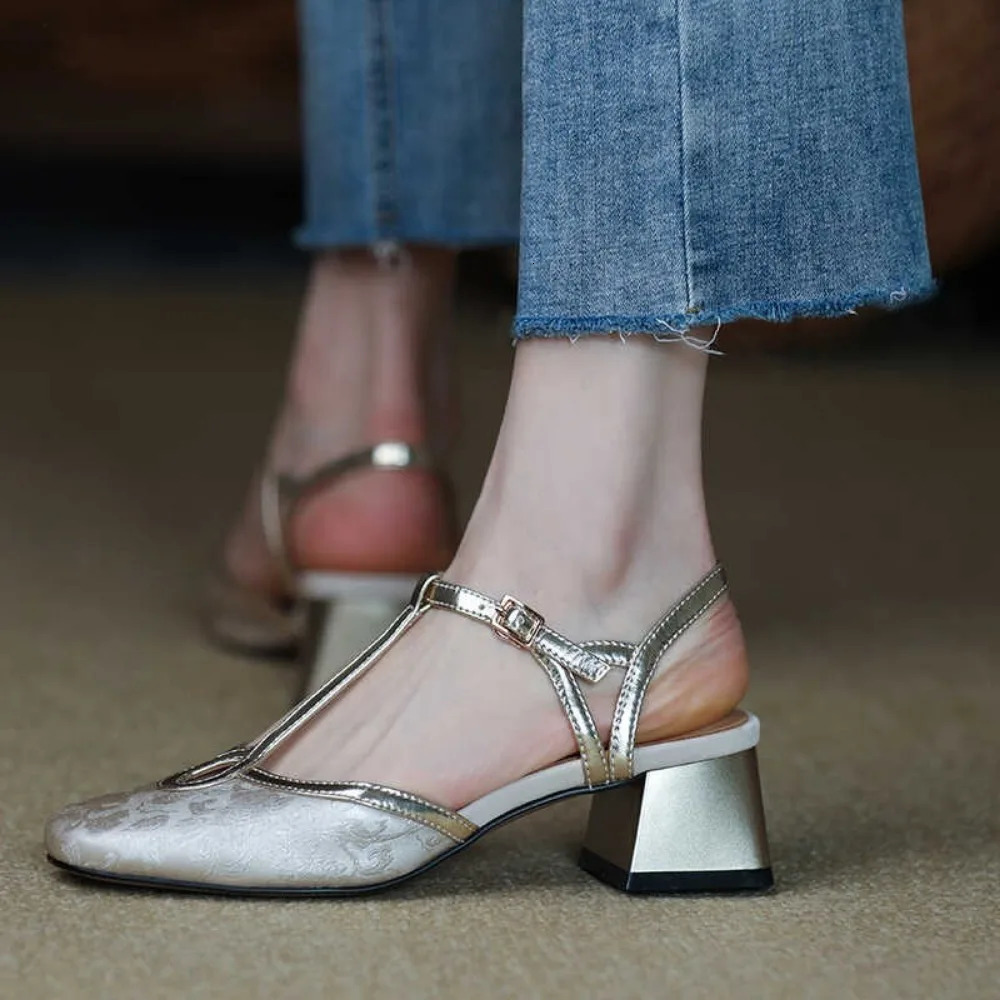 Baotou Women Chunky Square Toe Shoes Autumn Fashion Sexy Sandals 2024 Trend Dress Shoes Pumps Slingback Casual Female 241031
