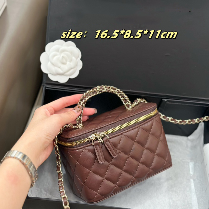 24B Portable Cross Fried Dough Twists Handle Cosmetic Case Box Vanity Bag With Mirror Lambskin Real Leather Cross Body Clutch Cute Purse 16.5x8.5x11cm