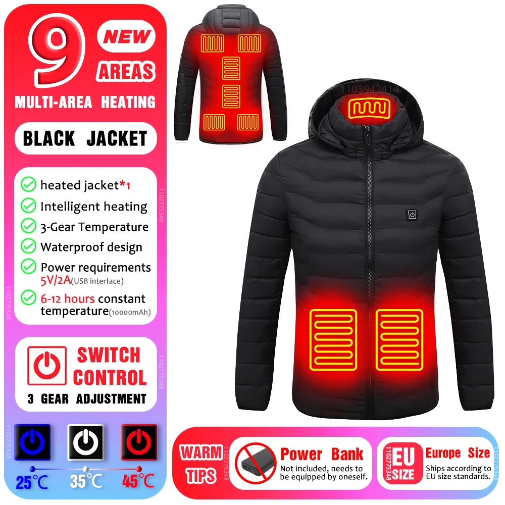 Self Heated Jacket Men Women 2-21 Areas Heated Down Jacket Winter USB Heated Clothes Hiking Camping Ski Thermal Coat Washed 241031