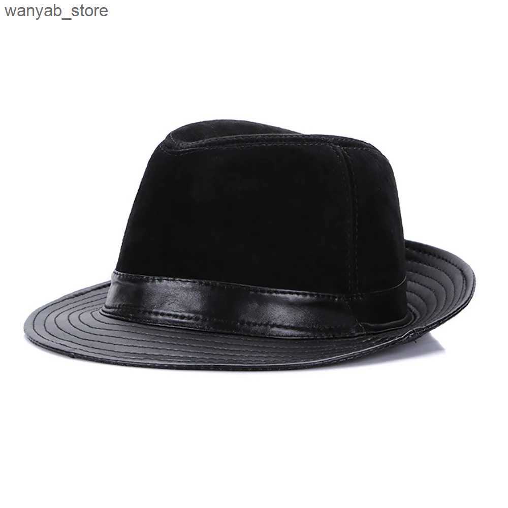 Stingy Brim Hats 2024 Hot Sale Men Fashion Brand % Real Genuine Sheepskin Leather Cowboy Hot Sale Plus Size Hats Sale Real Sheep Leather Caps L240910