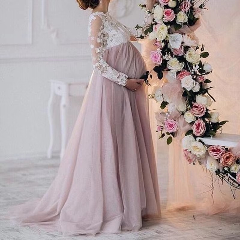 Maternity Dresses Real Photos Pregnant Women Evening Dress Long Sleeves Birthday Dress vestidos de fiesta Long Sleeves Appliques Reception prom Evenin