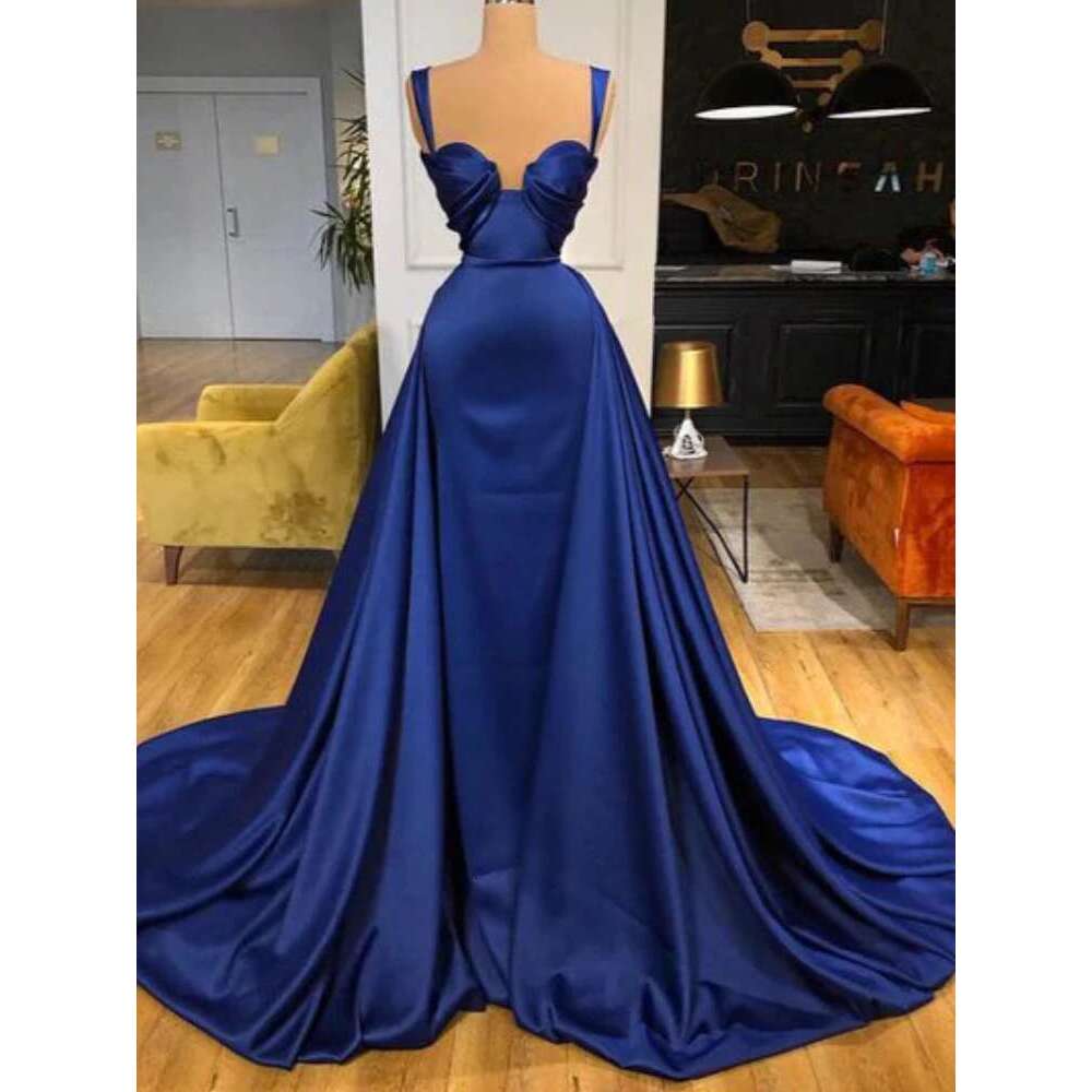Fashion Spaghetti Straps Prom Dress Sleeveless Satin Slim Waist A-line Party Evening Gowns Formal