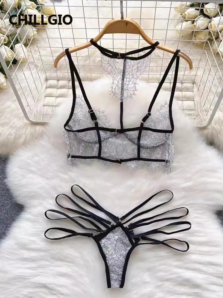 CHILLGIO Women Sexy Transparent Lace Bra Brief Suits Fashion Floral Lingerie Erotic Bodycon Two Pieces Intimate Underwear Sets 241031