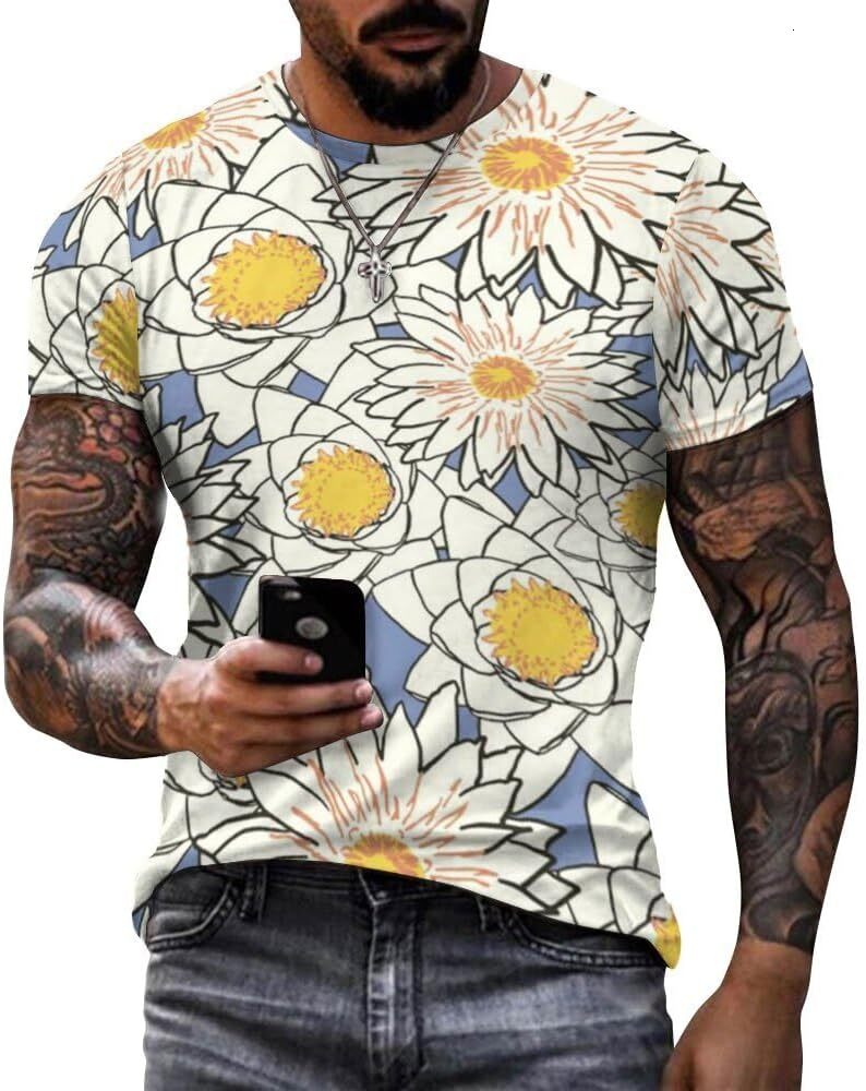 Mens T shirt Flowers Pattern Cotton T-Shirt 3D Printed Casual Shirt Men's Crew Neck T-Shirt tee Casual tops summer clothes