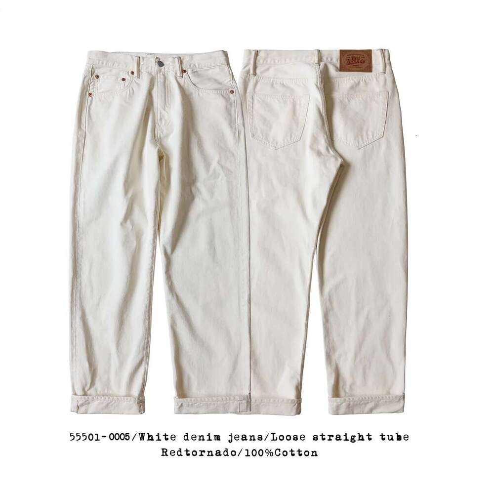 Tornado 55501 White Relaxed Straight Men's Jeans Red Style 14Oz Seedge Denim Pants