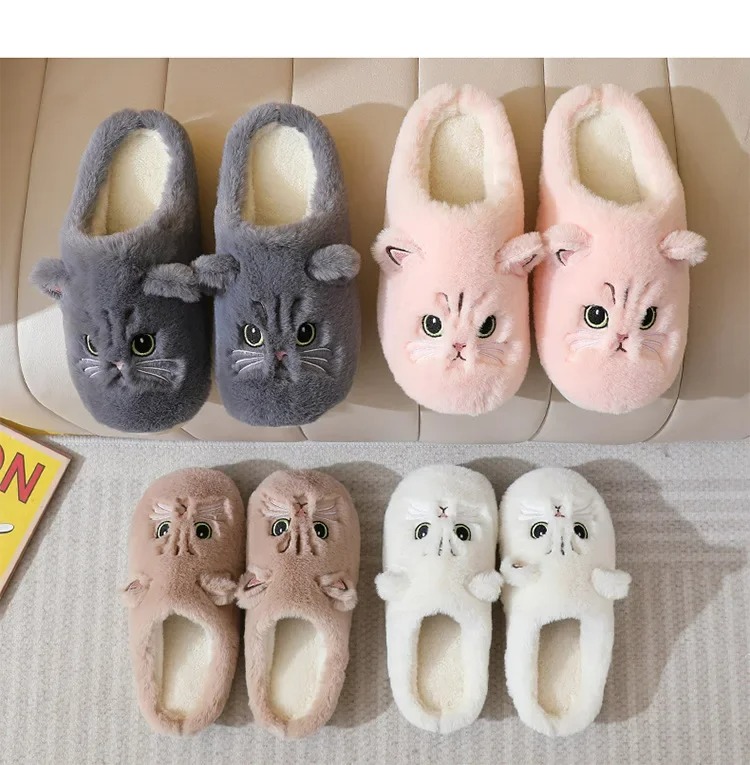 Cotton Cute Cat Slippers for Couples in Autumn and Winter Women Home Plush Home Use Warm Slippers for Winter