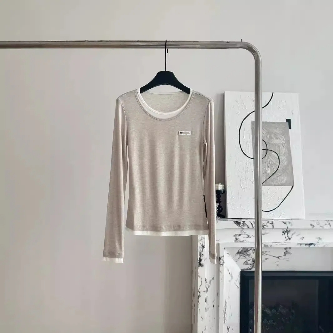 Women's T-Shirt Women T-shirt Solid Long Slve Casual Autumn Winter U Neck Sexy Slim Thin Cropped Tops H25215