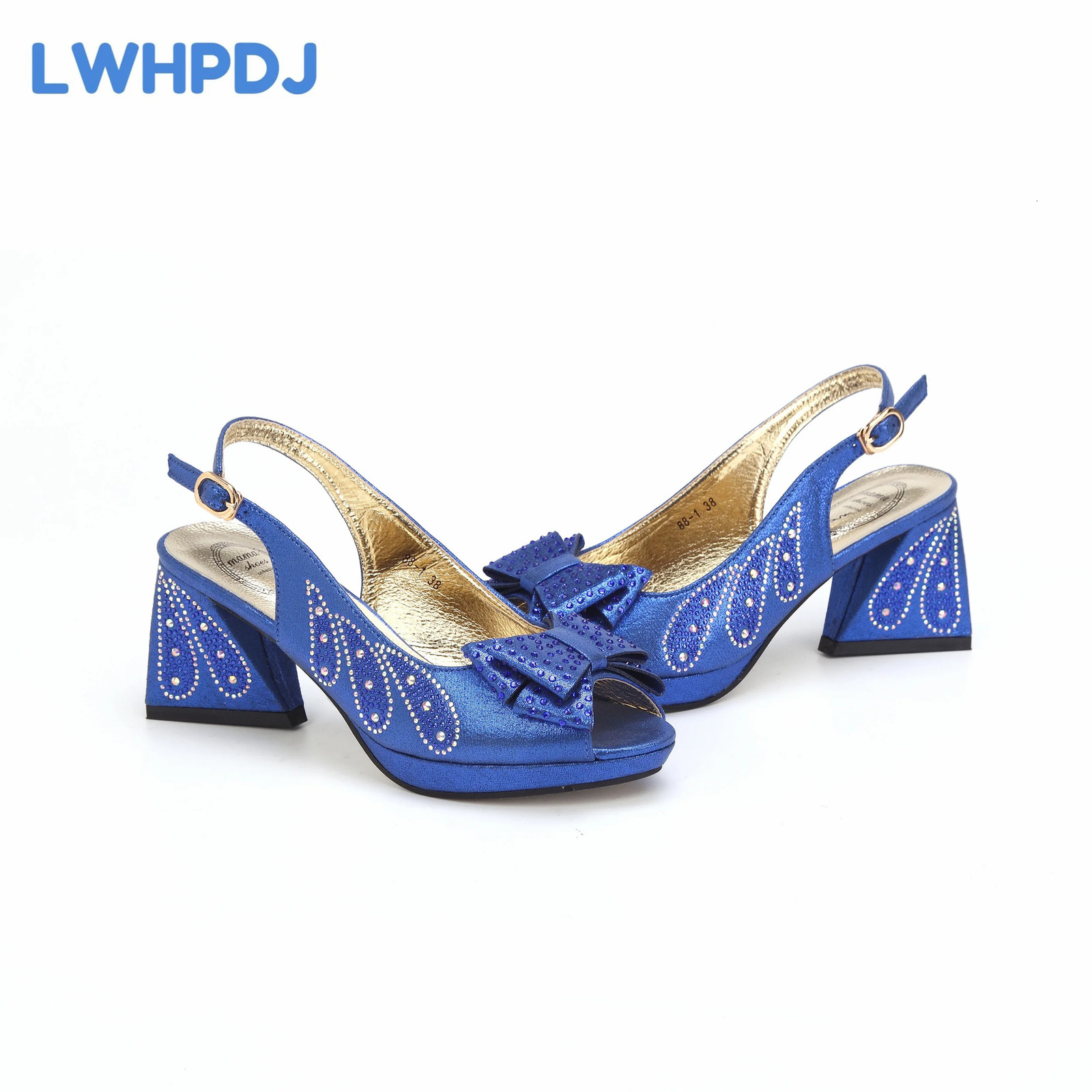 Royal Blue African Women Shoes and Bag Set Peep Toe Sandals with Shinning Crystal for Wedding Party 241030