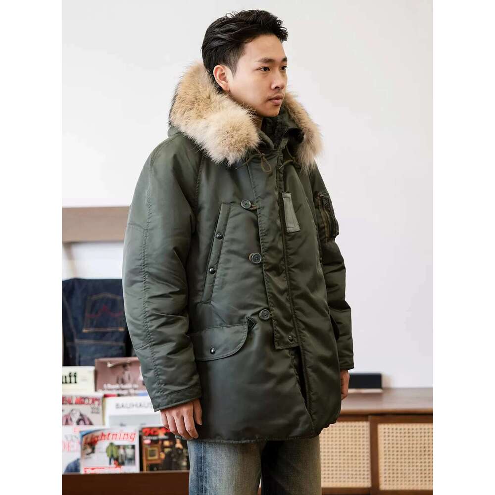 Red Tornado Type N-3B Snorkel Parka Winter Men's Mid Length Insulated Coat With Fur Collar