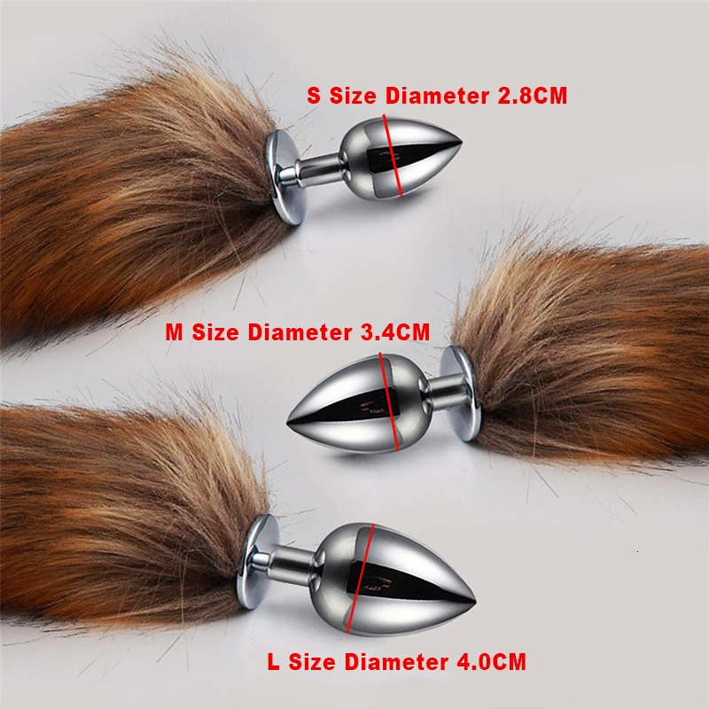Fetish Slave Role Play Butt Bondage Restraints Brown White Pointed Fox Tail Anal Plug Sextouse Woman Exotic Intimates Accessorie 241031