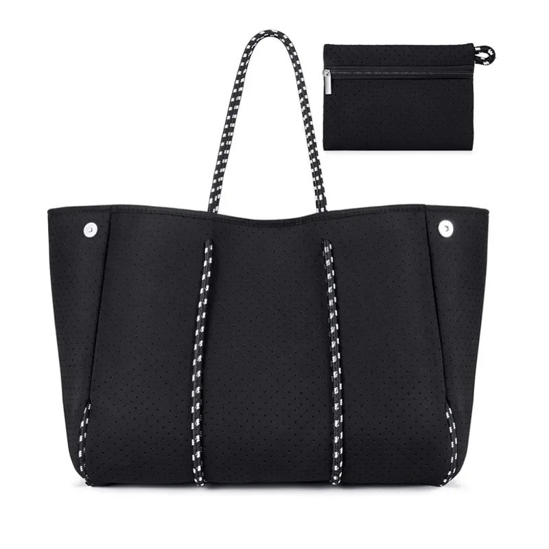 Travelling Bag Arrival Women Perforated Neoprene Tote Bag With Small Purse Large Neoprene Beach Handbag 241030