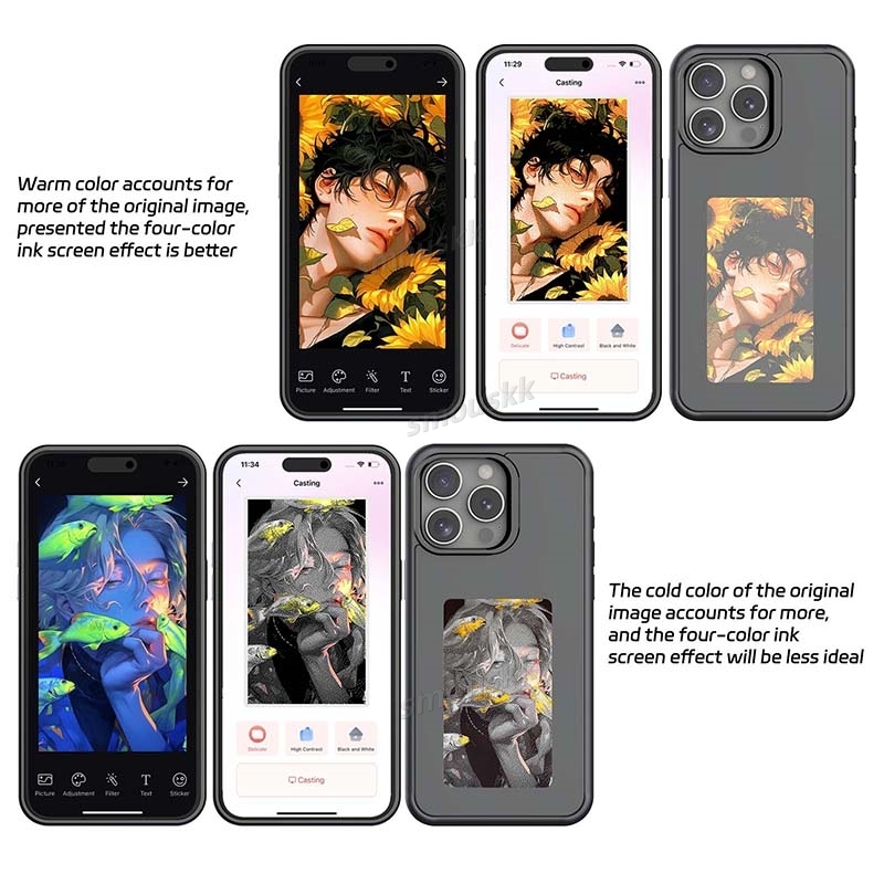 New-tech NFC Function Case For Iphone 16 15 14 13 Pro Max DIY Cases E Ink Screen Phone Cover Cartoon Girl Fundas Battery Free