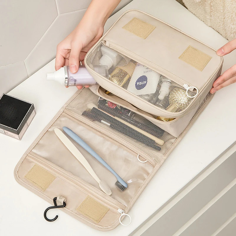 Makeup Bag Solid Color Korean Folding Makeup Bag Travel PVC Waterproof Large Capacity Makeup Bag 241031