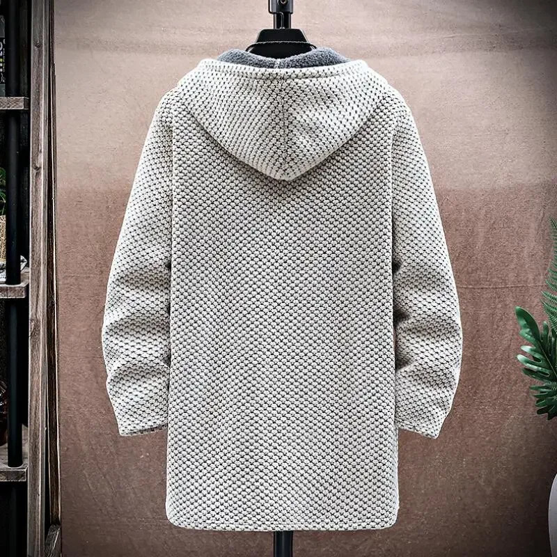 Mens Cardigan Cashmere Long Coat Sweaters with Hoods Autumn Winter Fleece Warm Solid SweaterCoat Windbreaker Men Clothing 241031