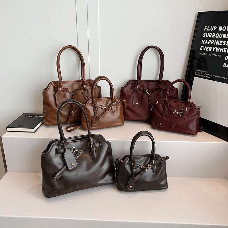 PU Leather Retro Tote Bag for Women 2025 Winter Trend New Fashion Y2K Handbags Lady Travel Shoulder Crossbody Bags