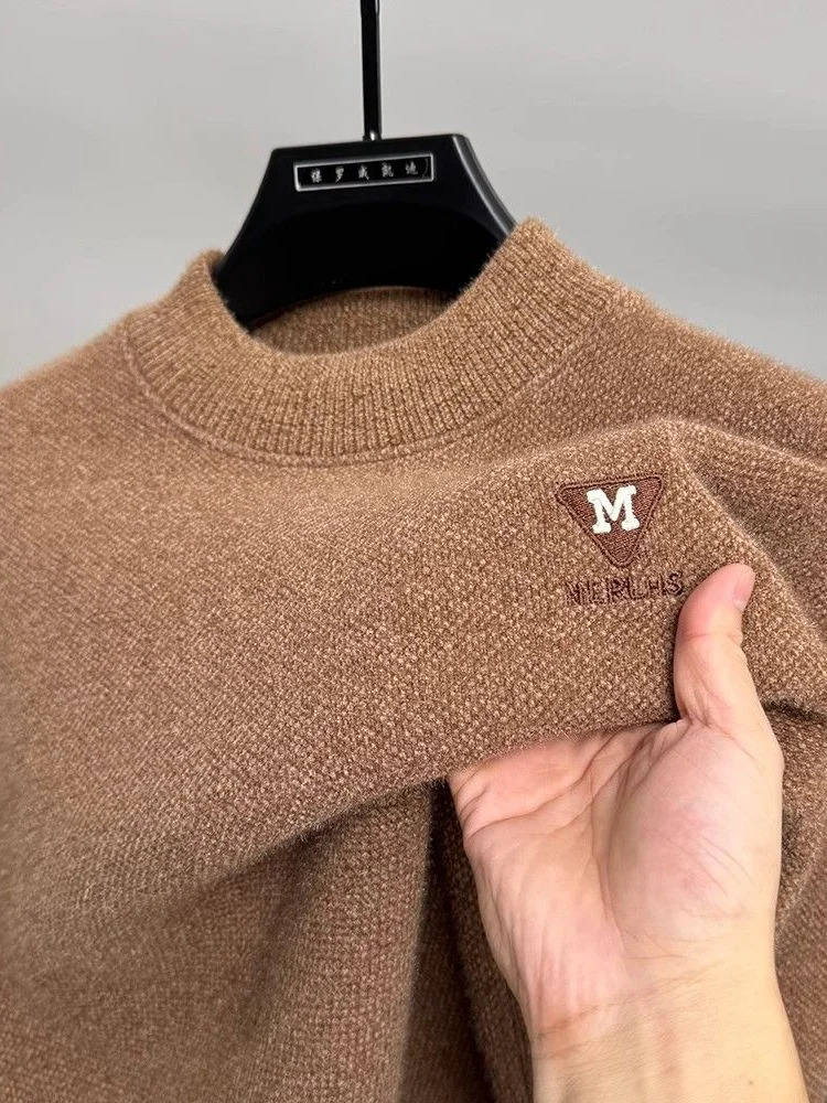 High end Mens Knitte Pullover Sweater for Winter Exquisite Letter Embroidery Casual and Fashionable Roun Neck 241031