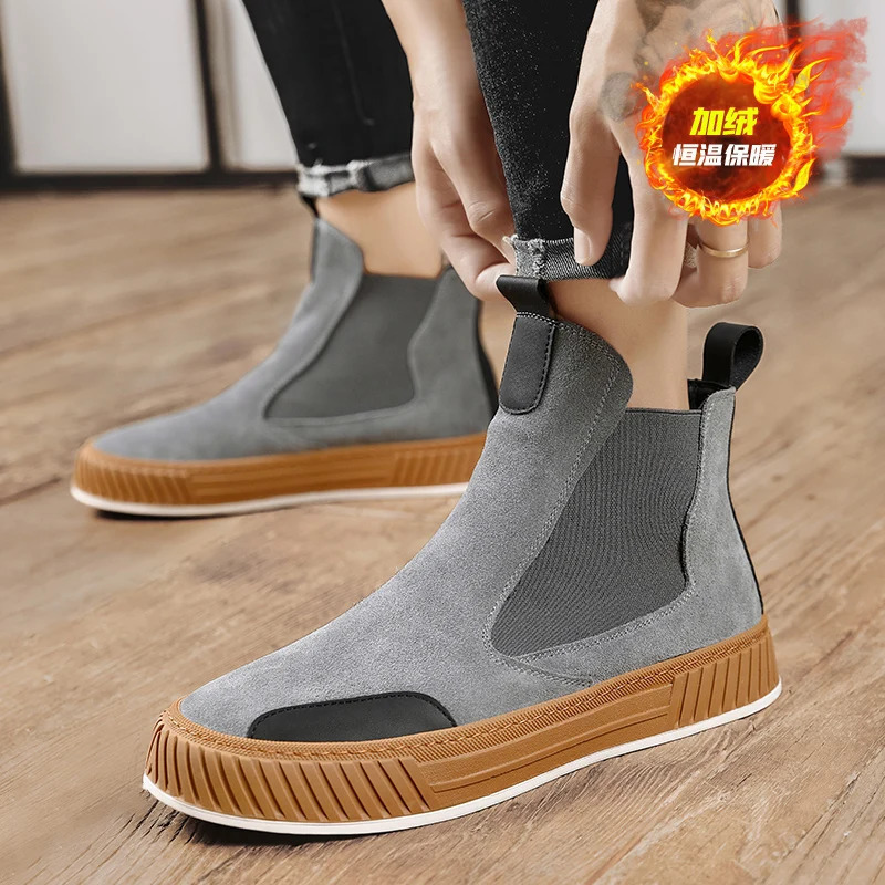 Autumn and winter warm plush casual high-end mens shoes Chelsea suede shoes mens fashion punk style platform mens boots snow 241031