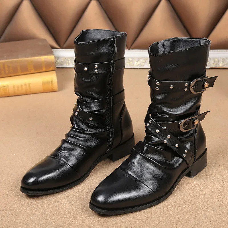 Mens Boots High Quality Bicycle Boots Black Punk Rock Shoes Mens Fashion Motorcycle Boots Retro Leather Mens Chelsea Boots 241031