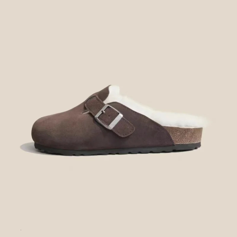 Womens Slide Autumn/Winter Leather Round Toe Slide Couple Slide Outdoor Leisure Stay Warm Womens Suede Slide 241031