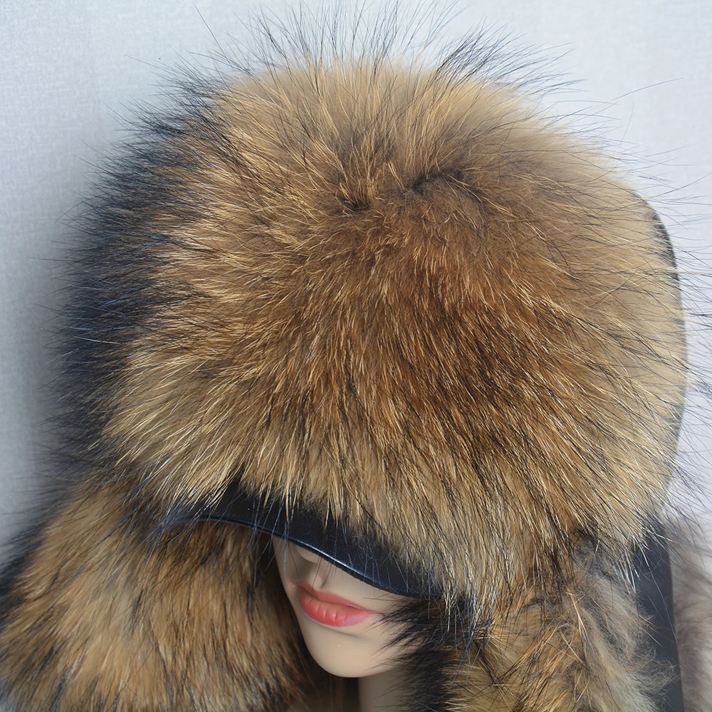 A genuine silver fox fur hat with ear flaps a genuine natural fur hat suitable for Russian womens bomber hats and a trap hat with a genuine leather to