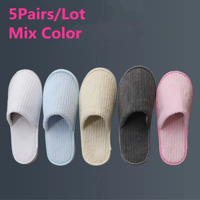 5 pairs/batch mixed color mens disposable el slippers cotton slippers family travel spa slippers el shoes 241031