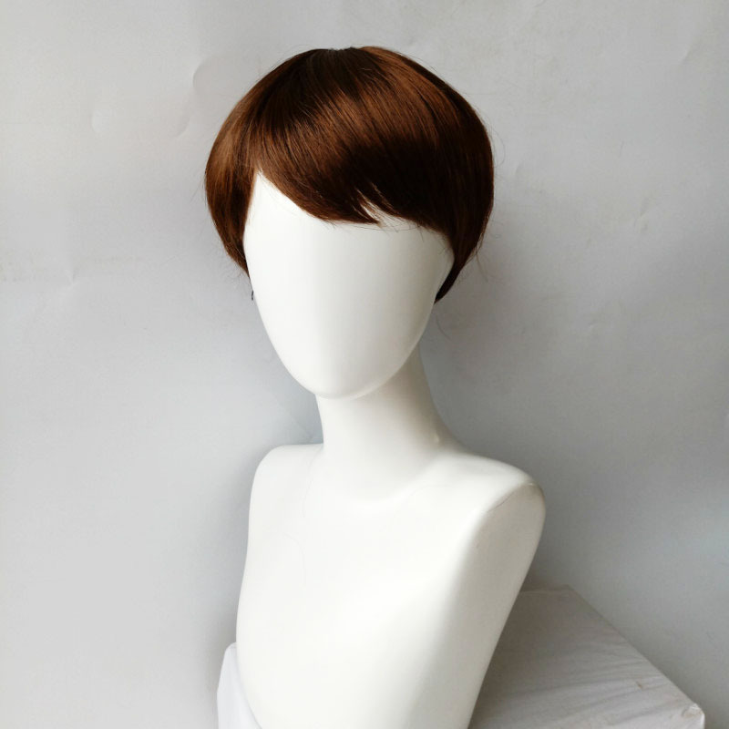 Fashion wig short straight hair side parted bangs synthetic fiber full headpiece wigs human hair