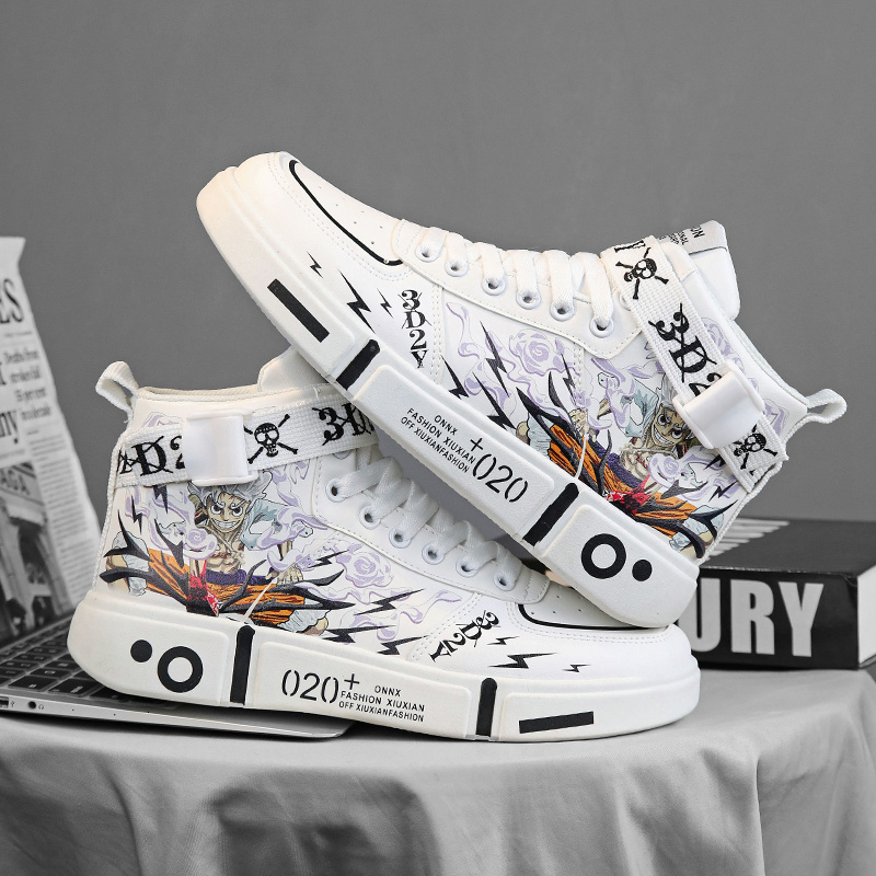 Fashion Cartoon Printed White Men's High Top Couples Skateboard Designer Anime Shoes Women Sneakers 2024 Baskets