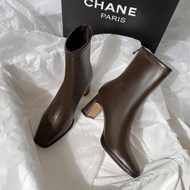 Vintage Warm Cotton Women Ankle Boots Fashion Elegant Square Toe Shoes Autumn Winter Thick Heel Womens Short Booties 241030