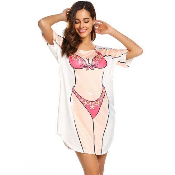 Creative designer T-shirt, women's beach cover, bikini printed casual dress