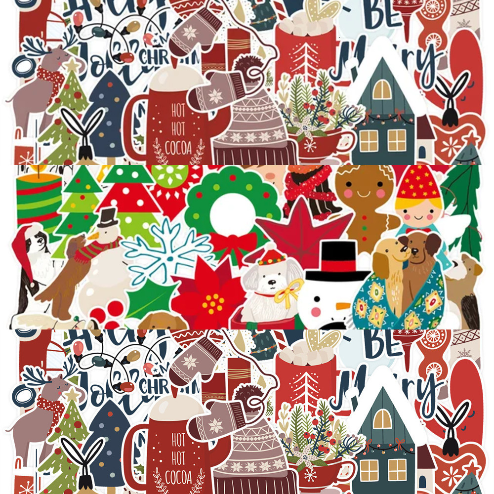 New 50Pcs Happy New Year Merry Christmas Stickers For Ipad Stationery Craft Supplies Bright Sticker Vintage Scrapbooking Material