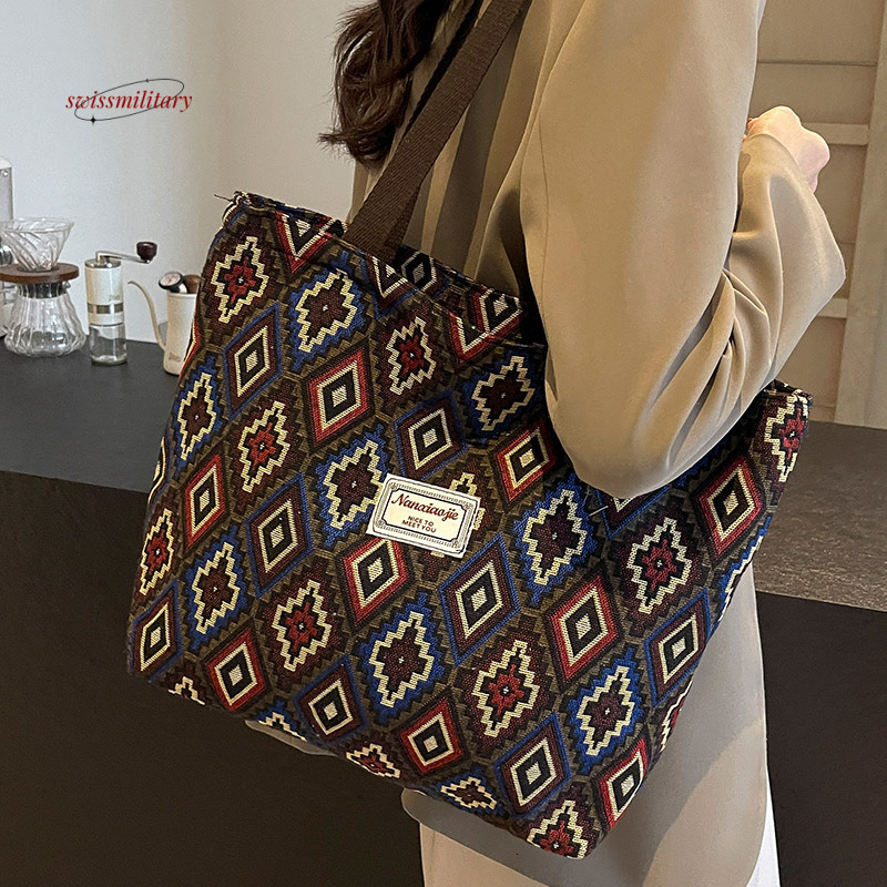 Large capacity canvas bucket 2024 versatile single shoulder crossbody internet famous commuting mommy bag for women #11 swissmilitary
