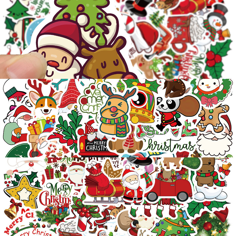 New 100Pcs Cartoon Christmas Tree Graffiti Santa Claus Skateboard Portable Guitar Waterproof Gift Toy Sticker Wholesale